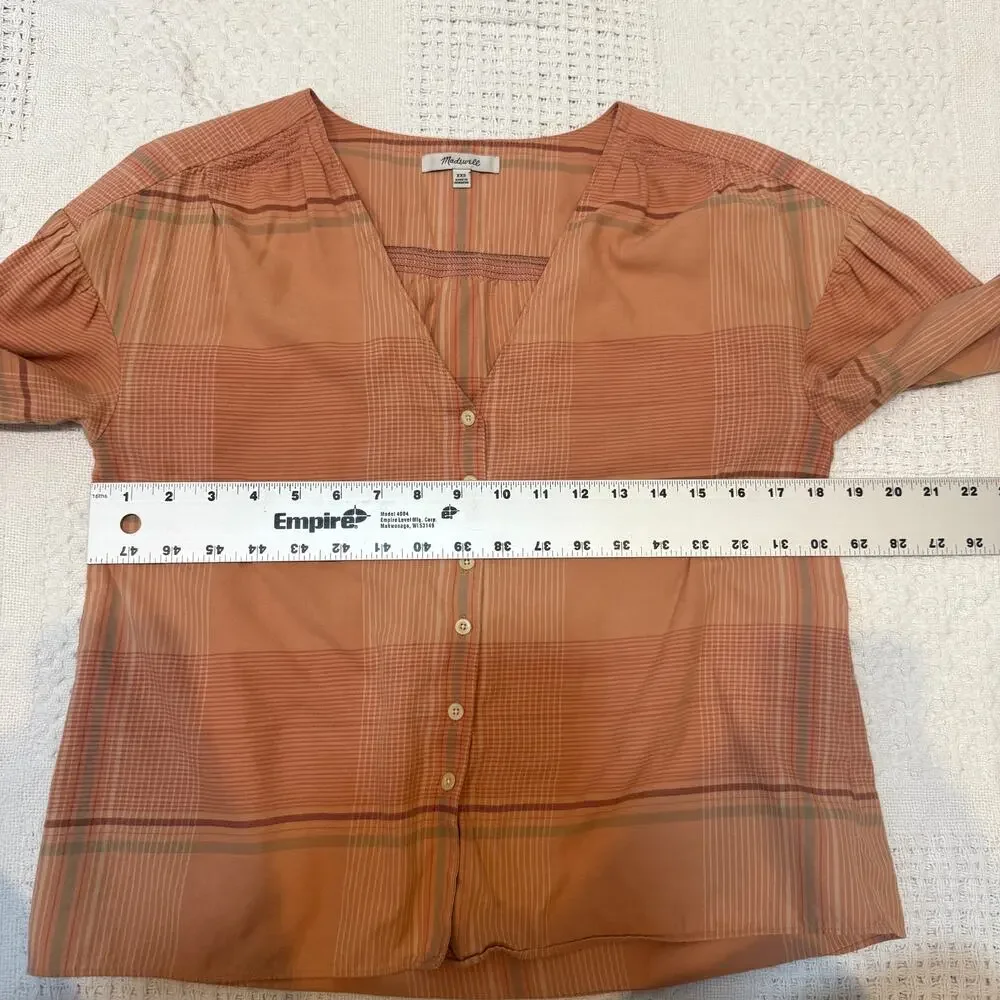 Madewell XXS Morningview tie sleeve button front v neck blouse top TB 2789